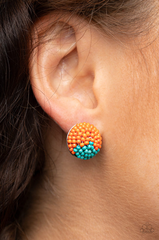 As Happy As Can BEAD - Orange Paparazzi Earrings