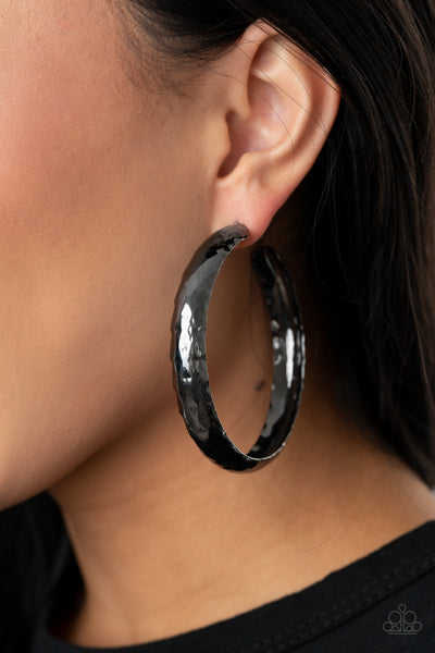 Check Out These Curves - Black Paparazzi Hoop Earrings