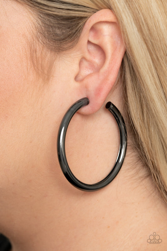 Curve Ball - Black Paparazzi Hoop Earrings