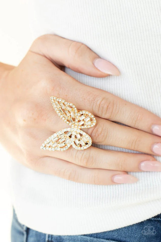 Flauntable Flutter Gold Paparazzi Ring