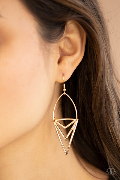 Proceed With Caution - Gold Paparazzi Earrings