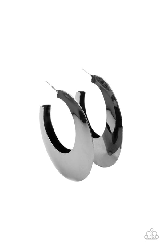 Going OVAL-board - Black Paparazzi Hoop Earrings