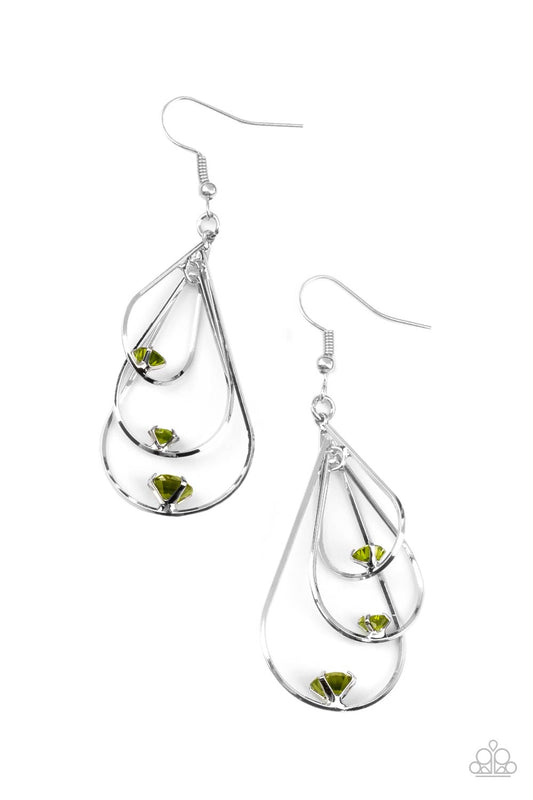 Drop Down Dazzle - Green Paparazzi Earrings