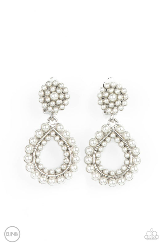 Discerning Droplets - White Paparazzi Clip on Earrings