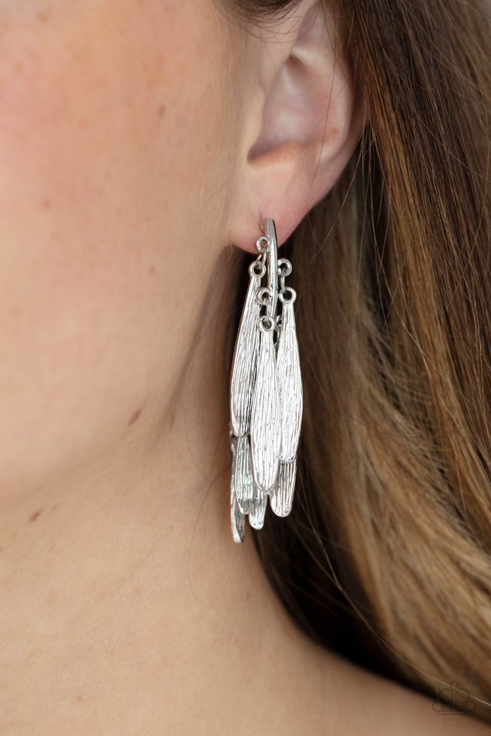 Pursuing The Plumes - Silver Paparazzi Earrings