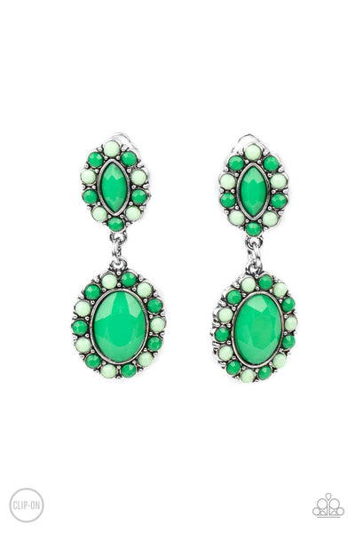 Positively Pampered - Green Paparazzi Clip-on Earrings