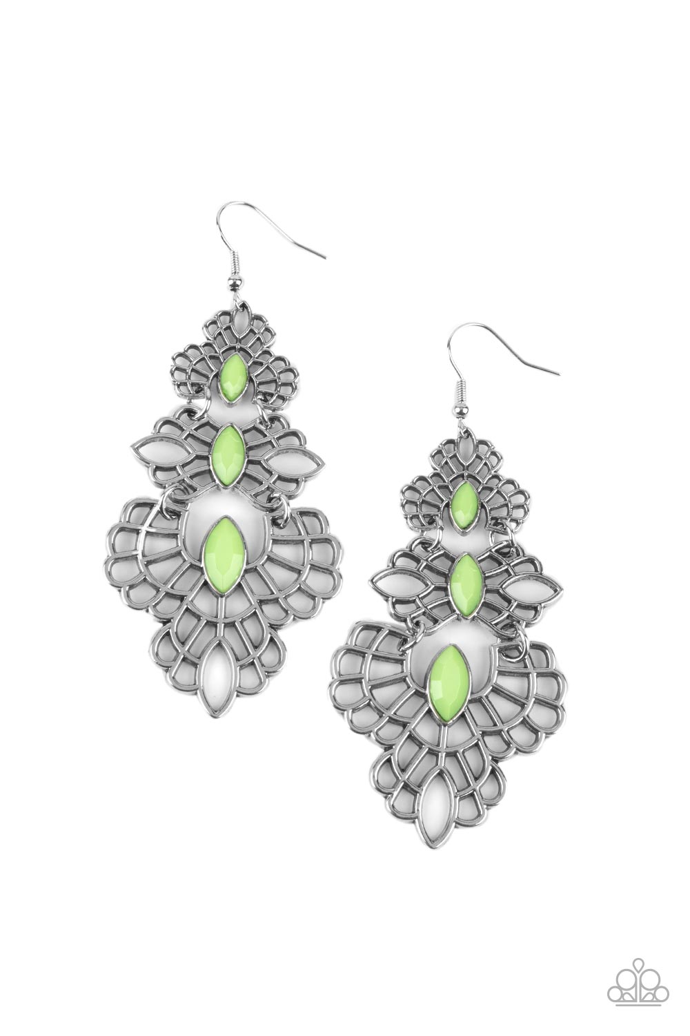 Flamboyant Frills - Green Paparazzi Earrings