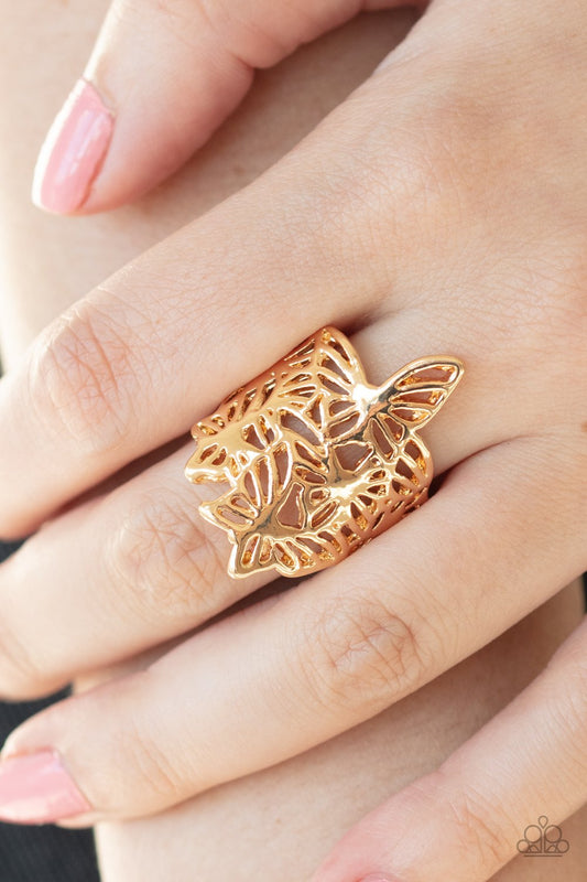 Banded Butterflies Gold Paparazzi Ring