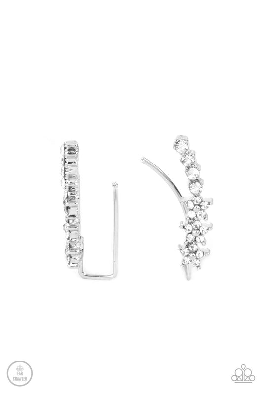 Flowery Finale - White Paparazzi Ear-Crawler Earrings