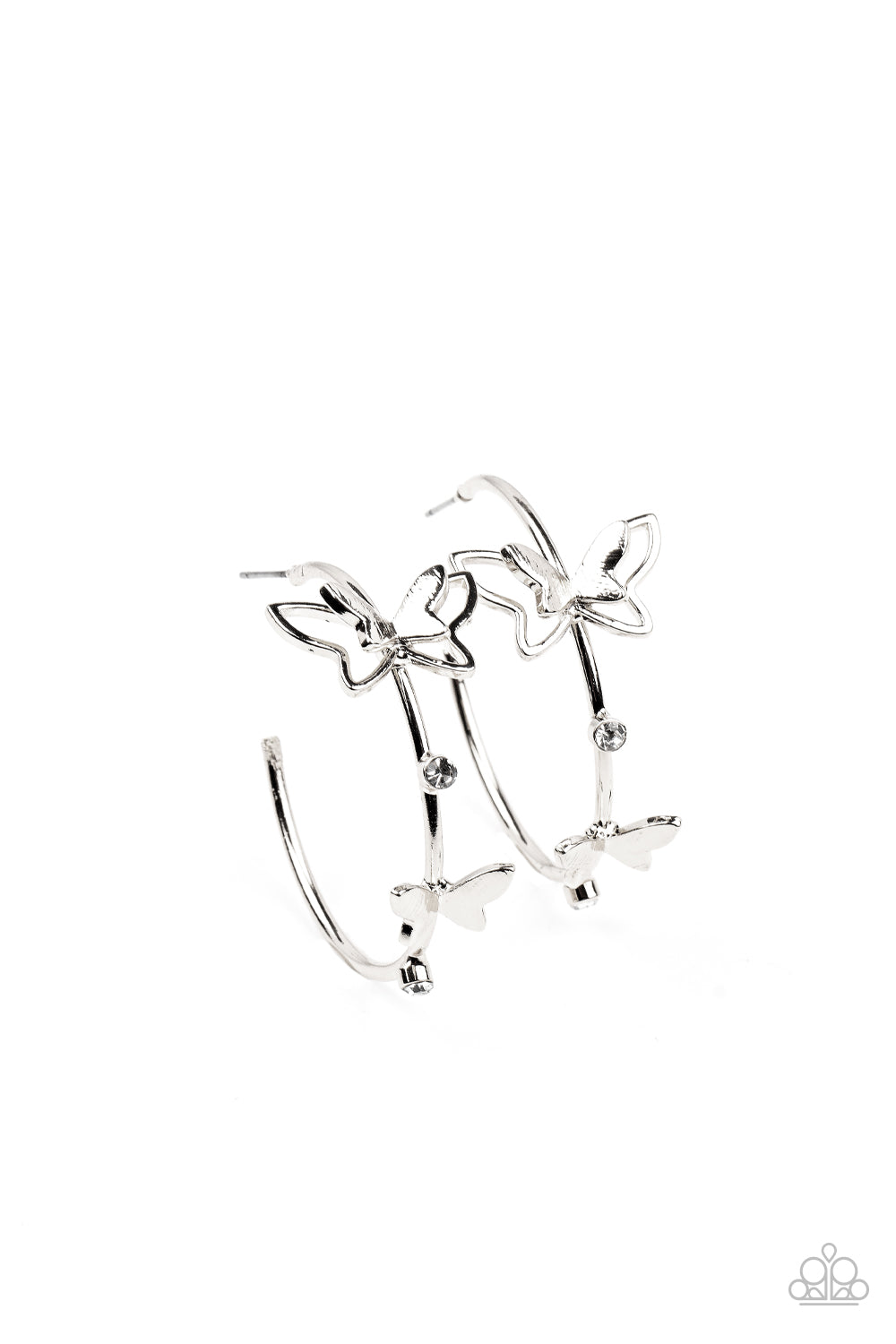 Full Out Flutter - White Paparazzi Hoop Earrings