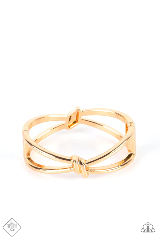 KNOT My First Rodeo - Gold Paparazzi Hinged Bracelet