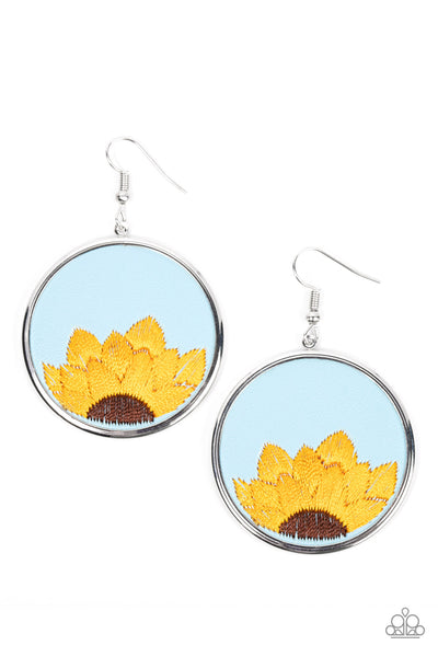 Sun-Kissed Sunflowers - Blue Paparazzi Earrings