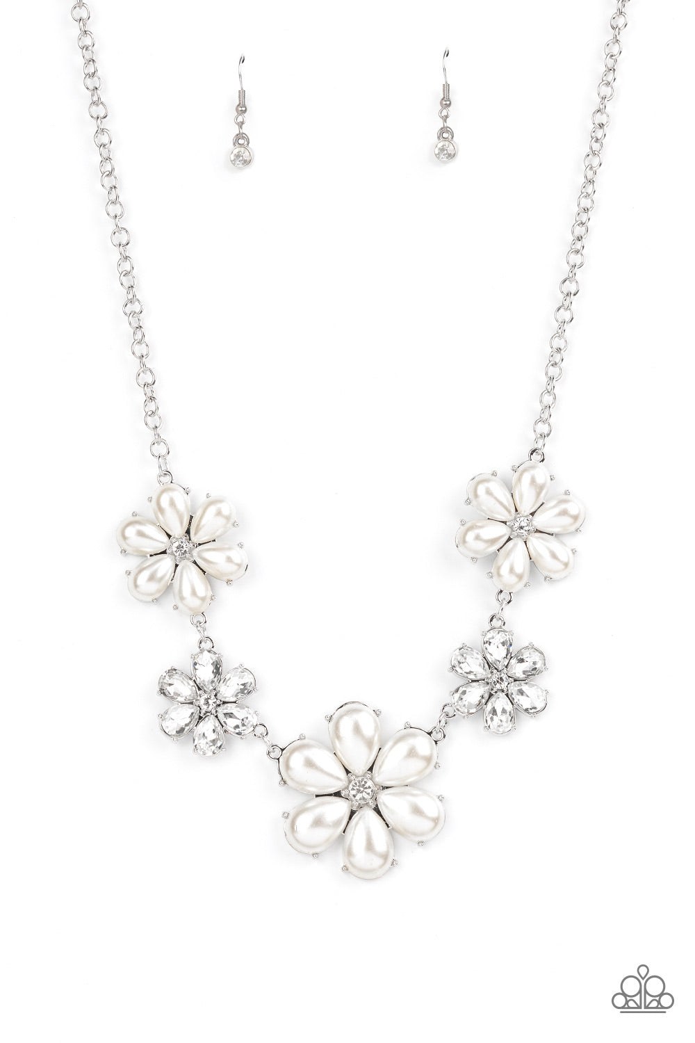 Fiercely Flowering - White Paparazzi Life of the Party Necklace