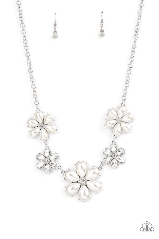 Fiercely Flowering - White Paparazzi Life of the Party Necklace