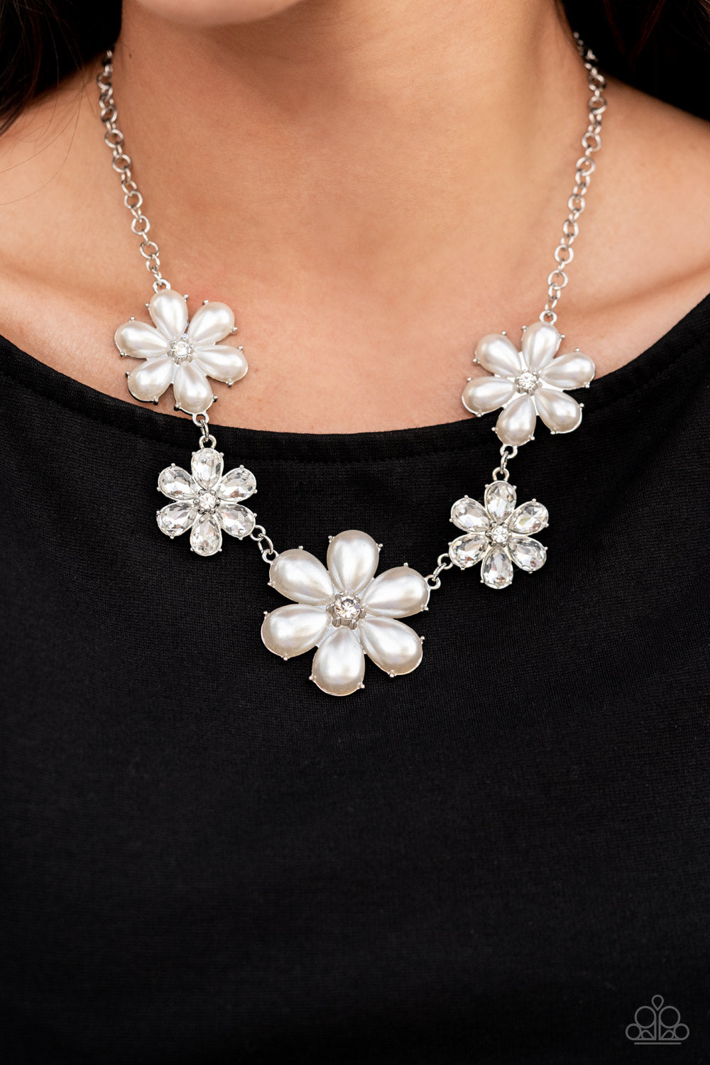 Fiercely Flowering - White Paparazzi Life of the Party Necklace