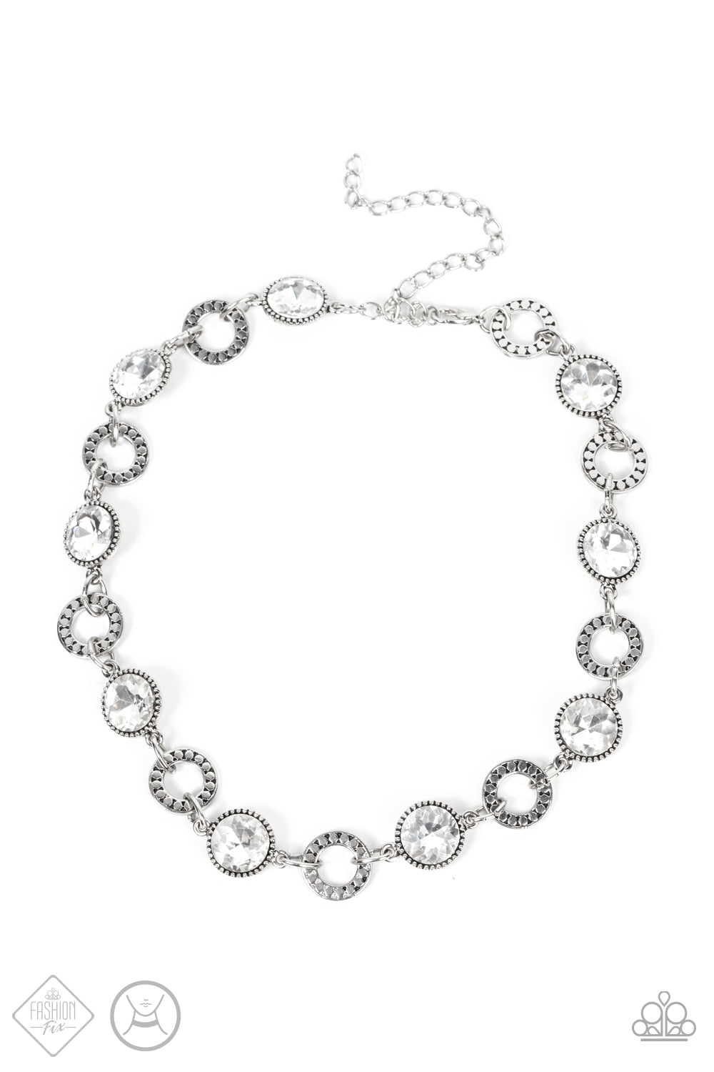 Rhinestone Rollout - White Paparazzi Exclusive Fashion Fix Necklace