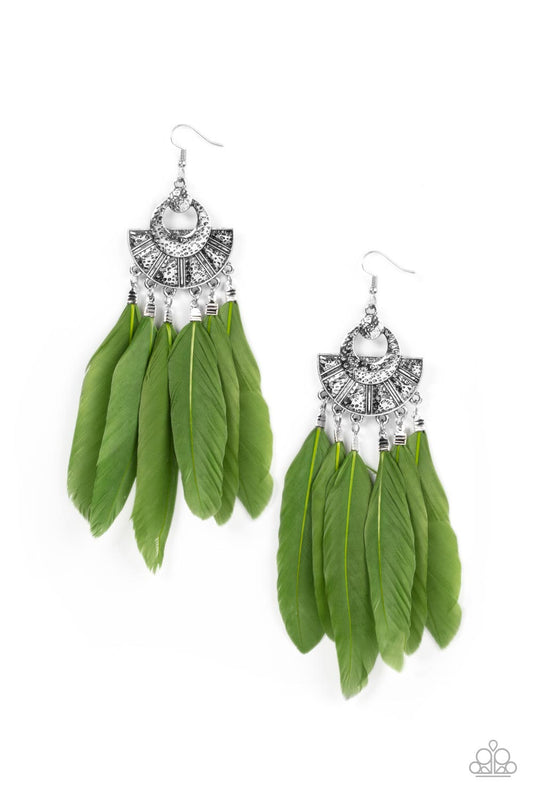 Plume Paradise - Green Paparazzi Earrings