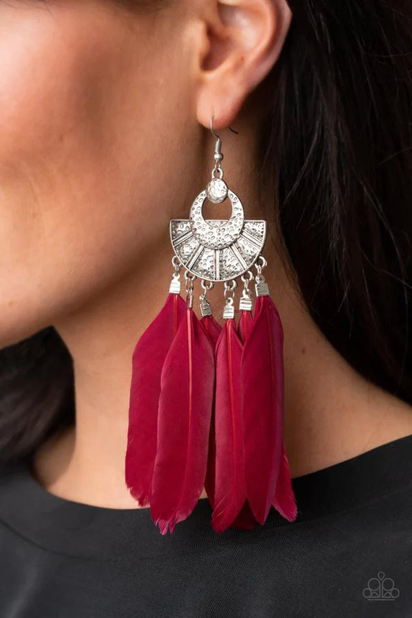 Plume Paradise Red Paparazzi Earrings