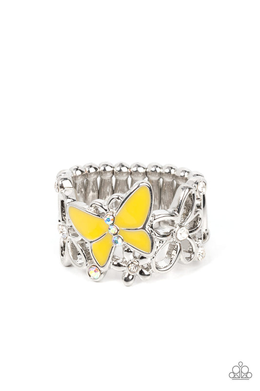 All FLUTTERED Up - Yellow Paparazzi Ring