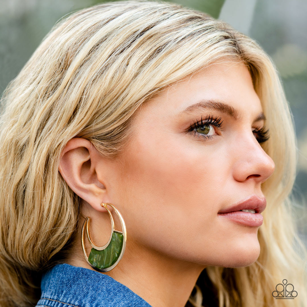 Contemporary Curves - Green Paparazzi Hoop Earrings