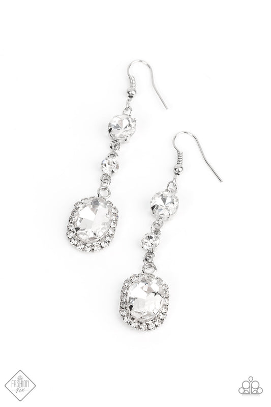 Glass Slipper Sparkle - White Paparazzi Exclusive Fashion Fix Earrings