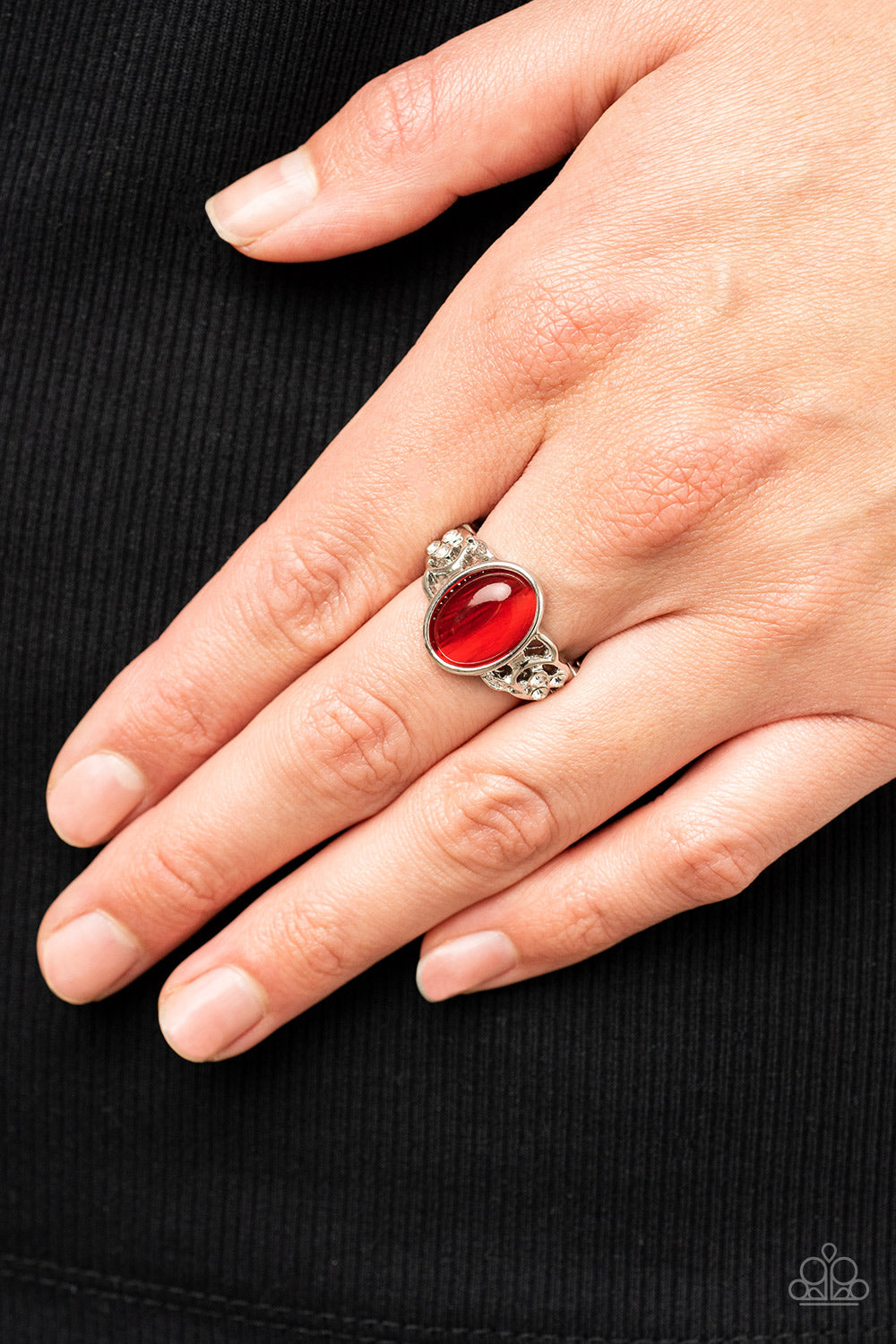 Crystals and Cats Eye - Red Paparazzi Ring