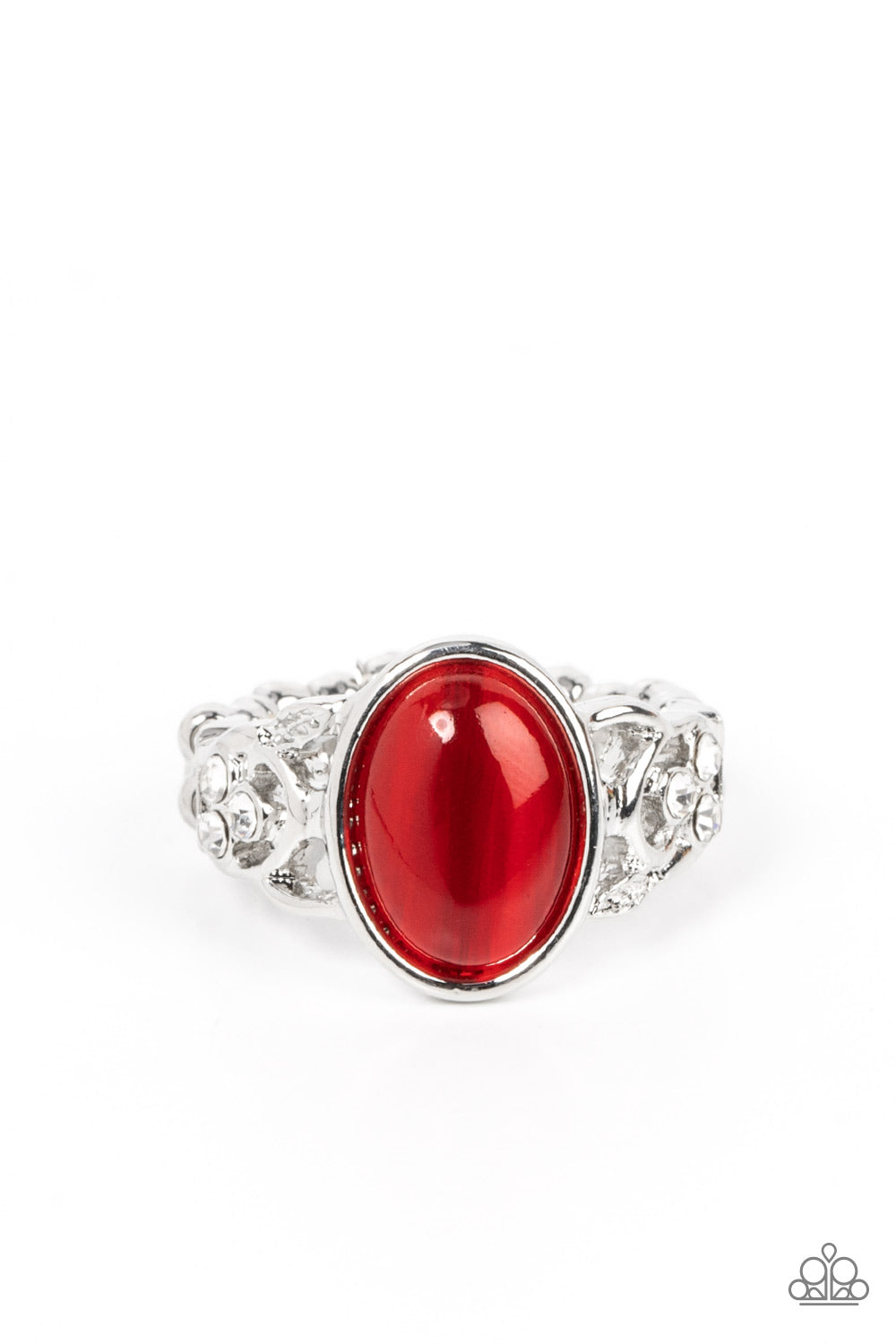 Crystals and Cats Eye - Red Paparazzi Ring