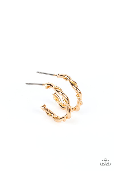 Irresistibly Intertwined - Gold Paparazzi Dainty Hoop Earrings