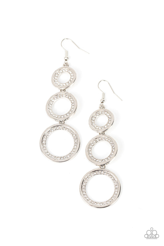 Shimmering in Circles - White Paparazzi Earrings