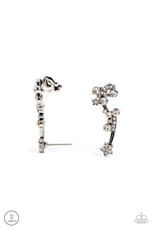 Astral Anthem - White Paparazzi Ear-Crawler Earrings