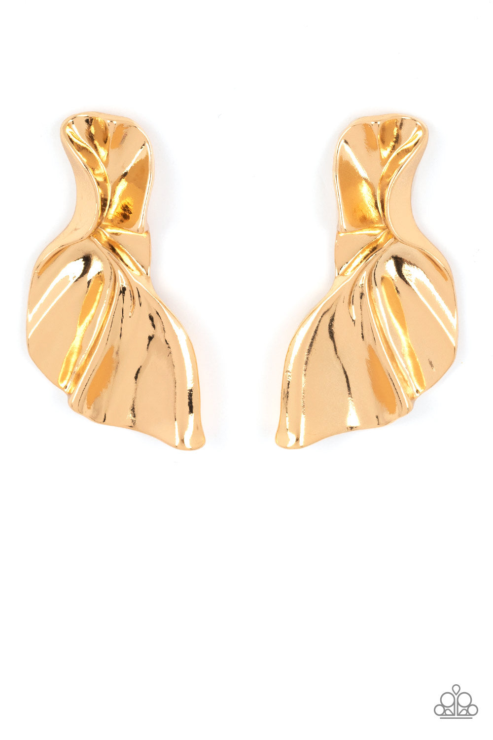 METAL-Physical Mood - Gold Paparazzi Earrings