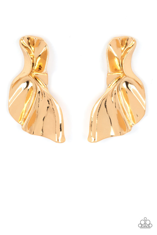 METAL-Physical Mood - Gold Paparazzi Earrings