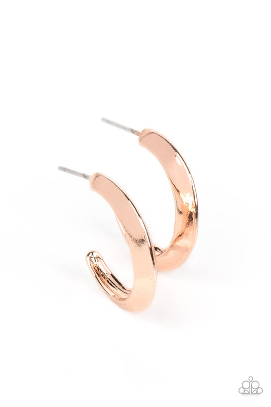 BEVEL Up - Rose Gold Paparazzi Hoop Earrings