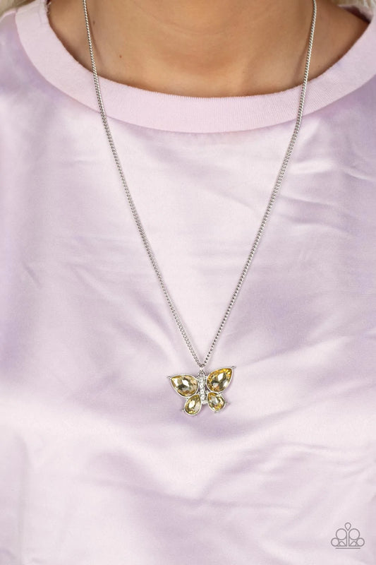 Free Flying-Flutter Yellow Paparazzi Necklace