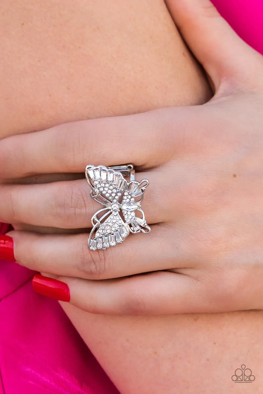 Fearless Flutter White Paparazzi Ring