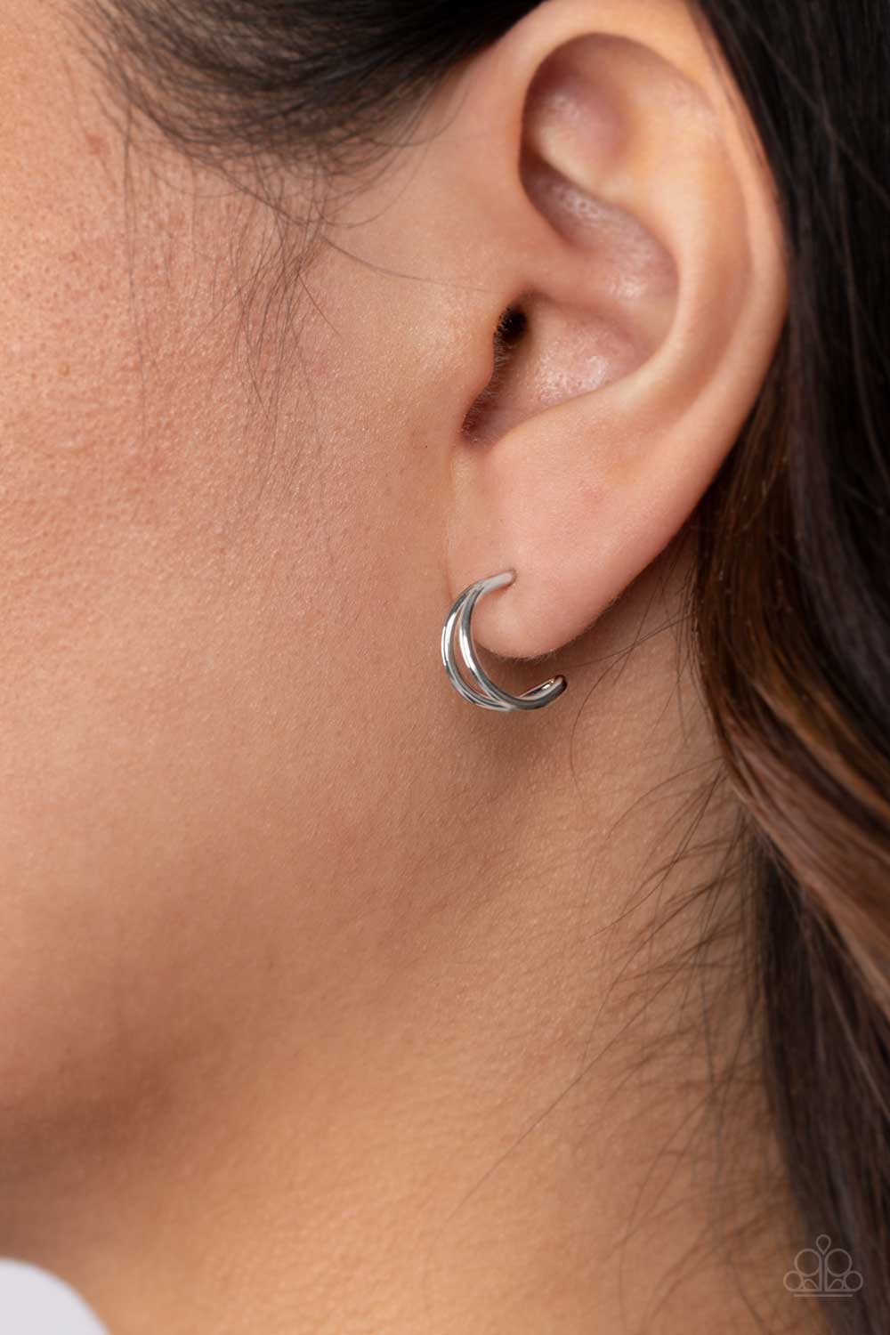 Charming Crescents - Silver Paparazzi Dainty Hoop Earrings