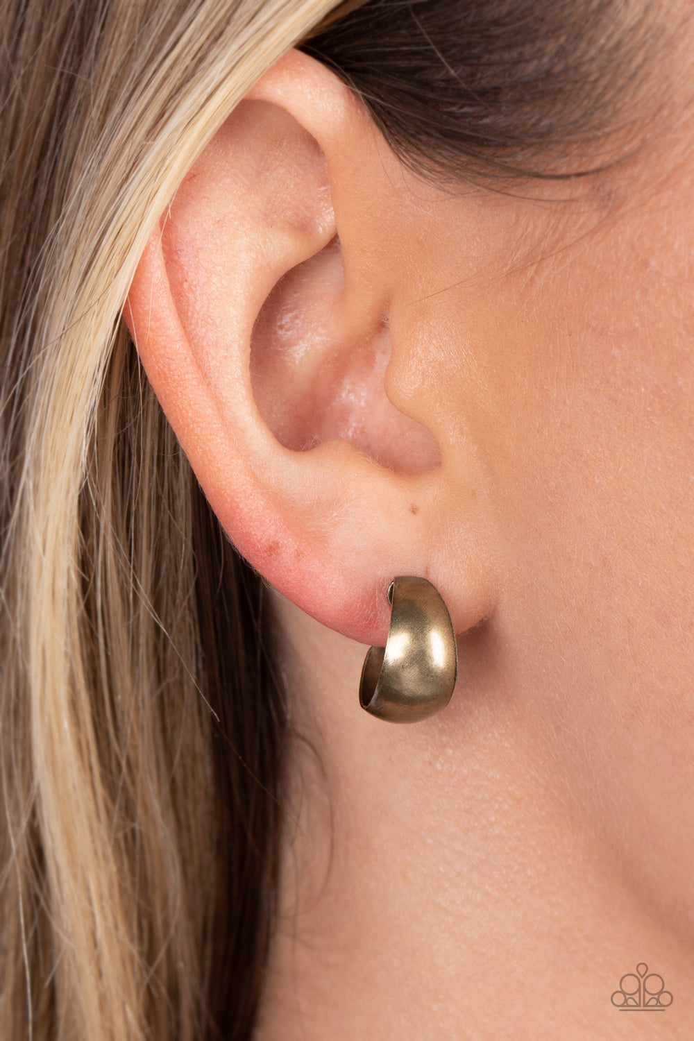 Burnished Beauty - Brass Paparazzi Tiny Hoop Earrings