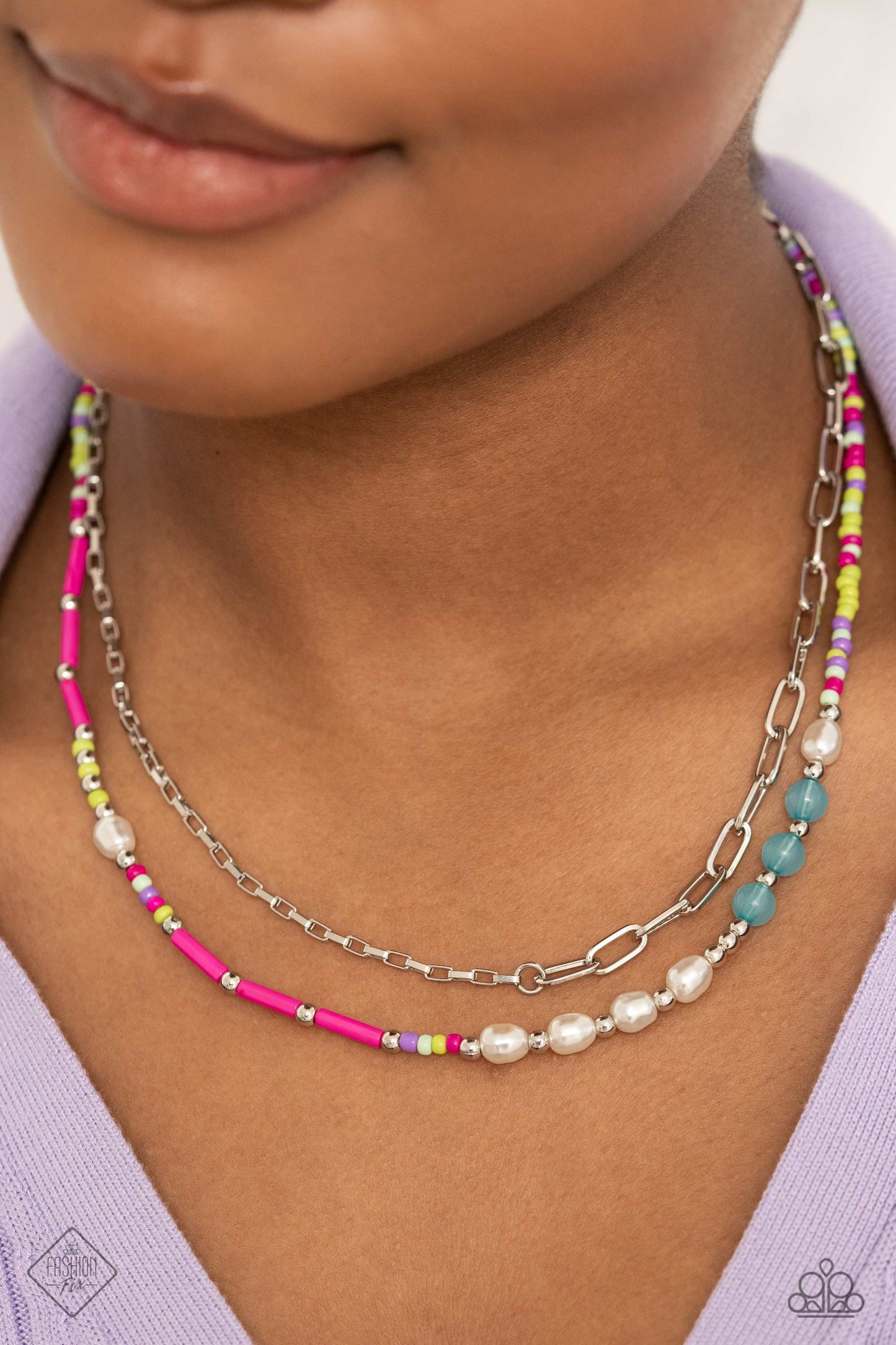 Coastal Composition Pink Paparazzi Fashion Fix Necklace