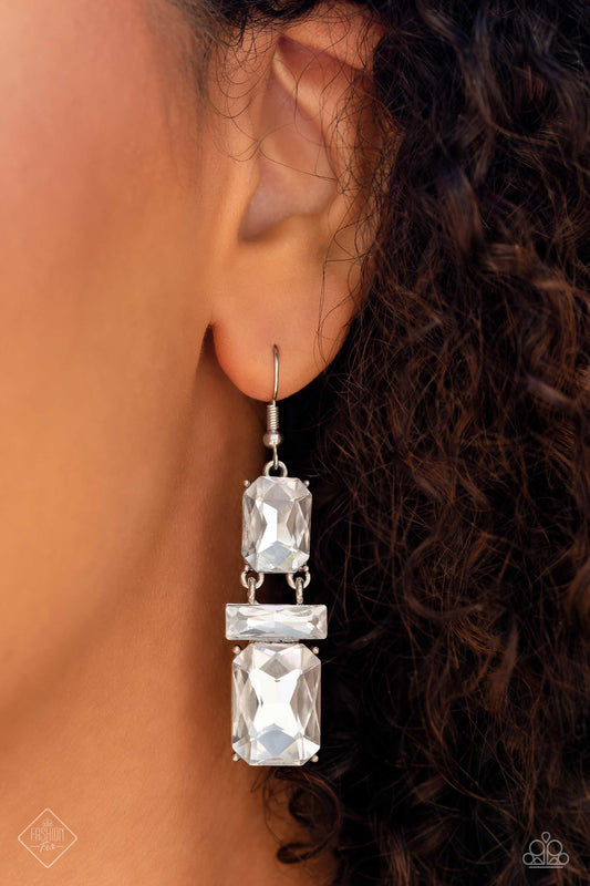 CHAIN Check White Paparazzi Fashion Fix Earrings