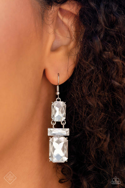 CHAIN Check White Paparazzi Fashion Fix Earrings