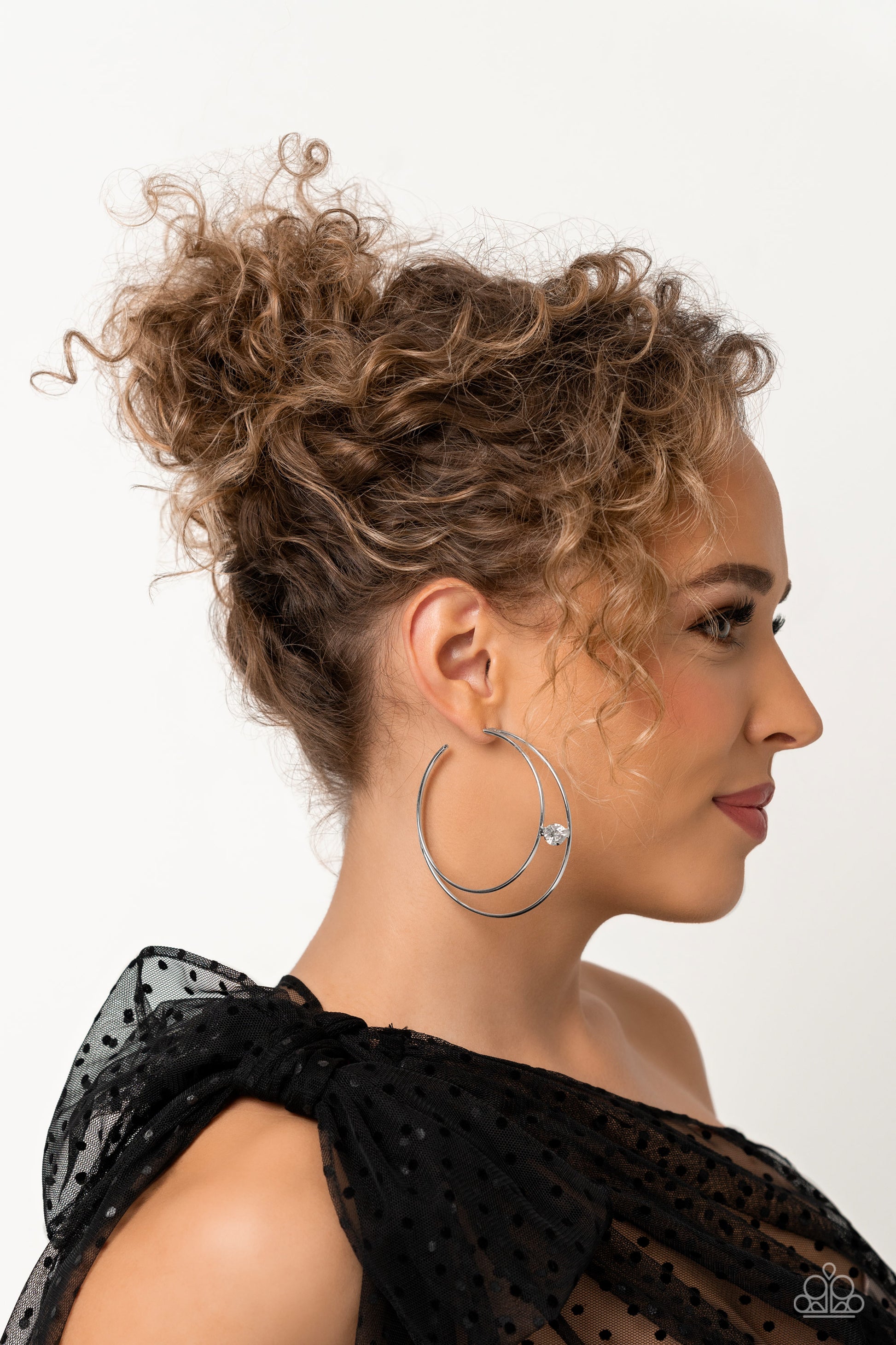 Theater HOOP - White Paparazzi Life of the Party Earrings