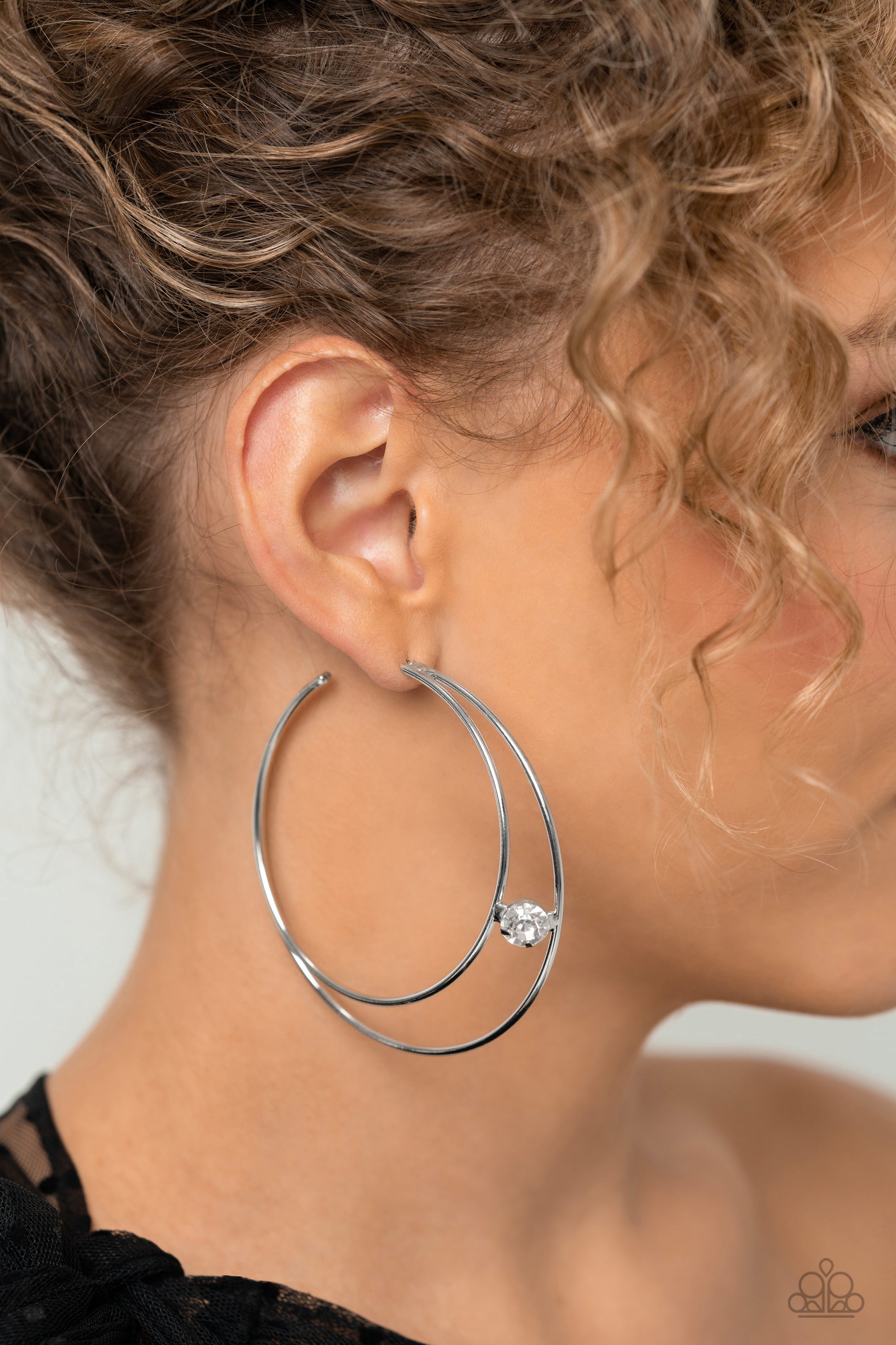 Theater HOOP - White Paparazzi Life of the Party Earrings