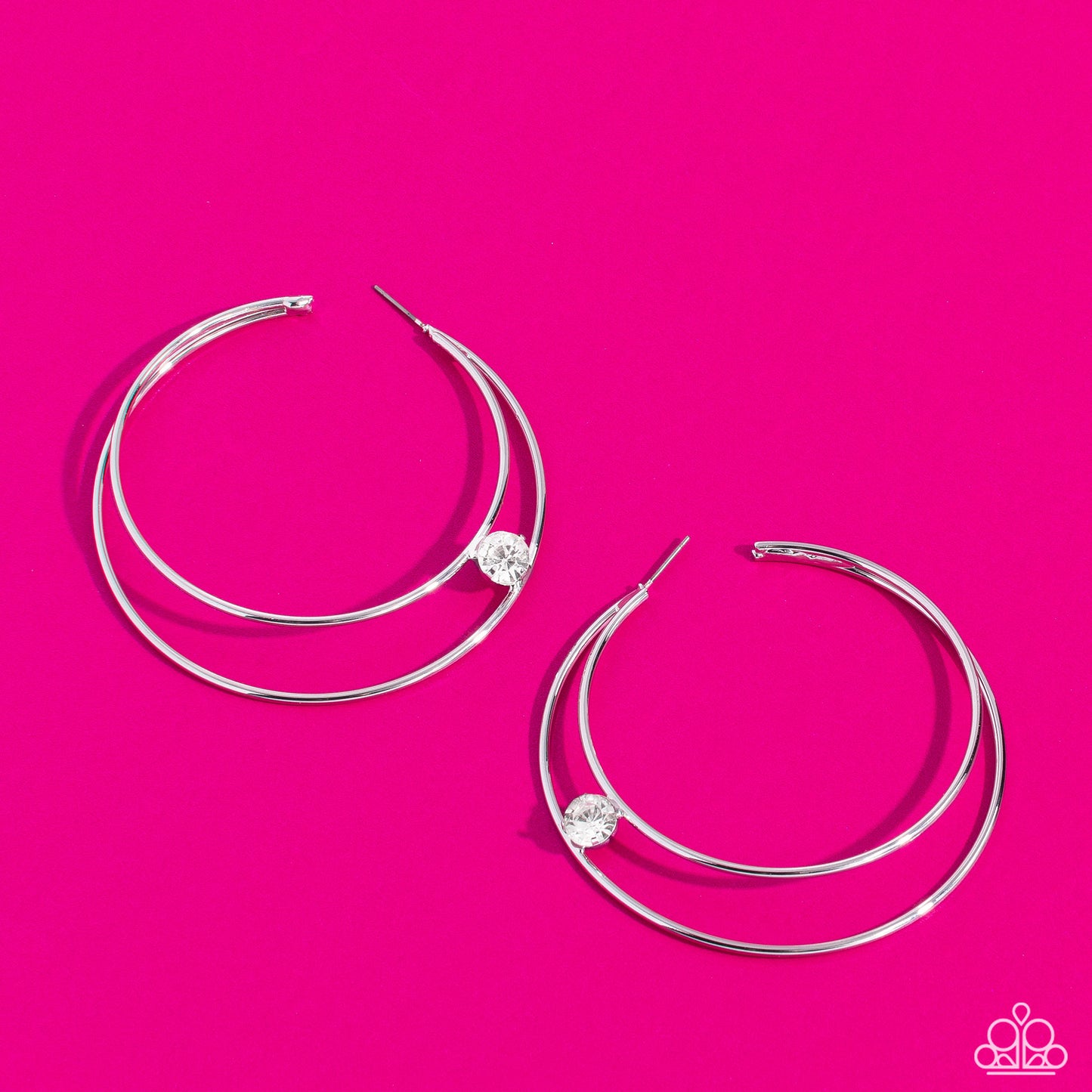 Theater HOOP - White Paparazzi Life of the Party Earrings