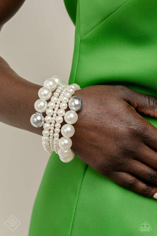 Pleasing Pirouette White Paparazzi Fiercely 5th Avenue Bracelet