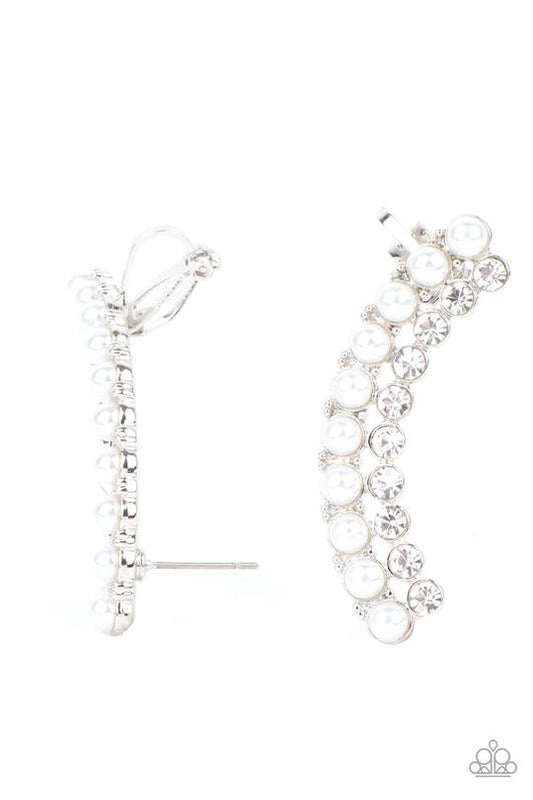 Doubled Down On Dazzle White Paparazzi Post-Crawler Earrings