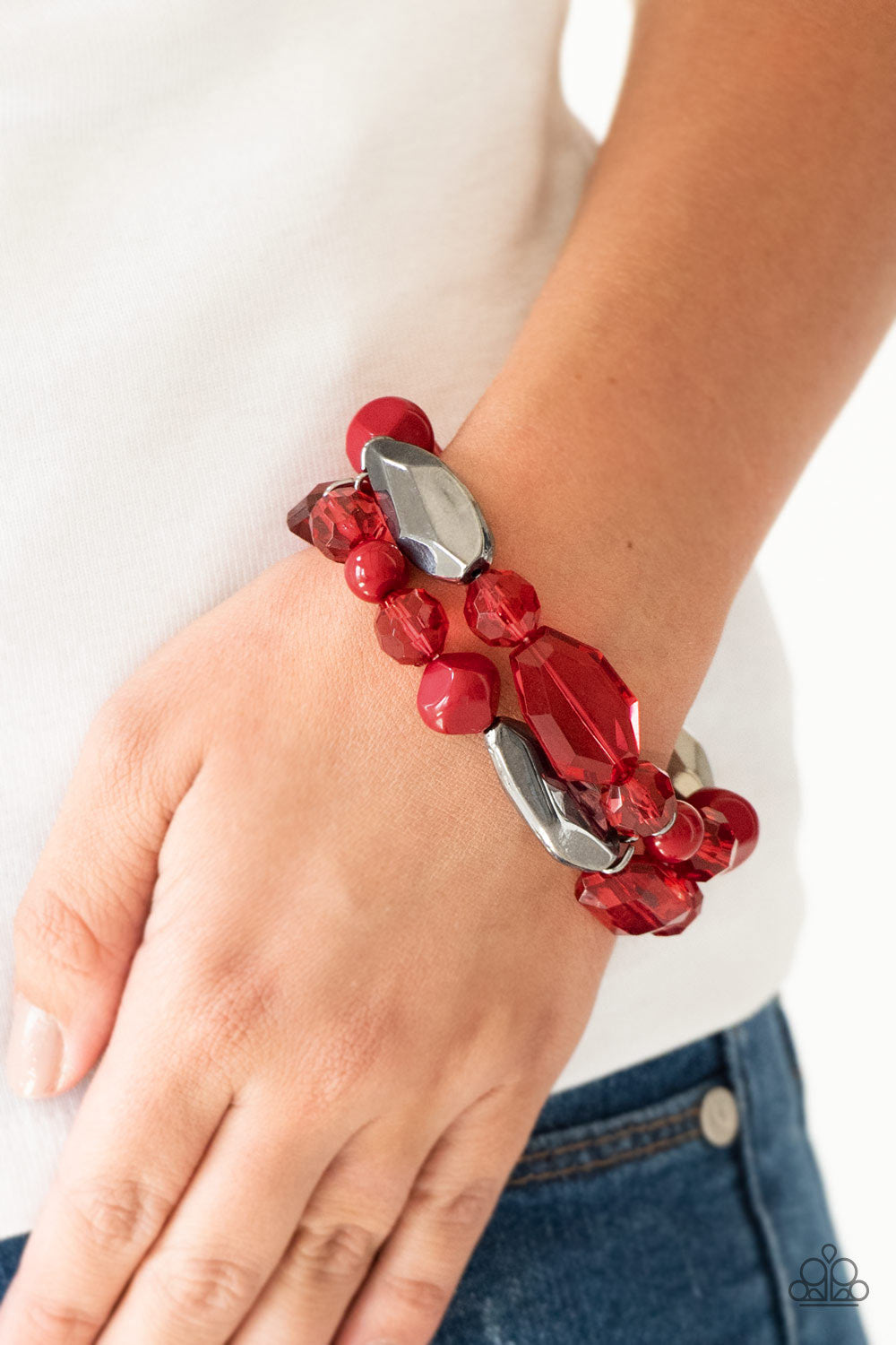 Rockin Rock Candy - Red Paparazzi Stretch Bracelet