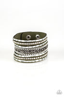 Paparazzi Rhinestone Rumble - Green Suede Bracelet