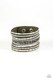 Paparazzi Rhinestone Rumble - Green Suede Bracelet