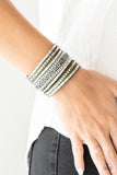 Paparazzi Rhinestone Rumble - Green Suede Bracelet