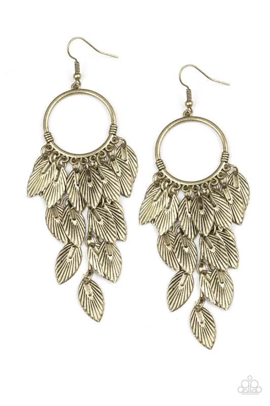 Feather Frenzy Brass Paparazzi Earrings